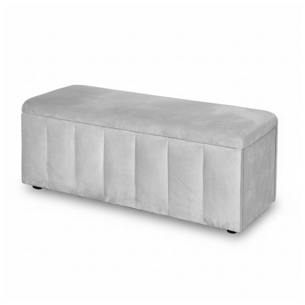 Storage Ottoman Blanket Box Velvet 103cm - Grey