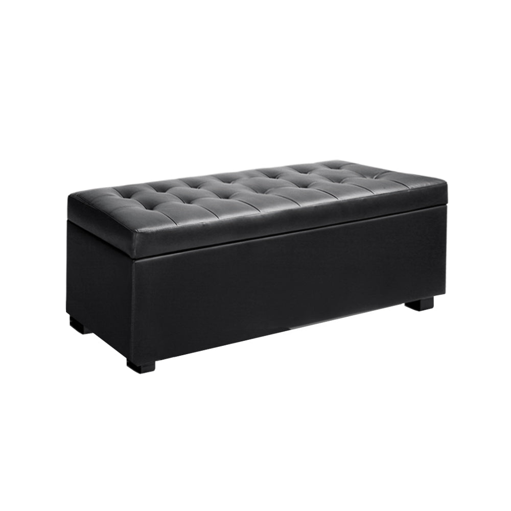 Storage Ottoman Blanket Box 97cm - Leather Black