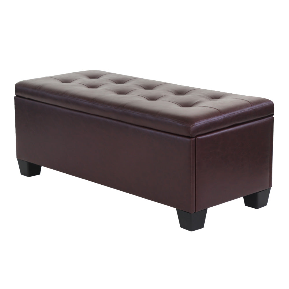 Storage Ottoman Blanket Box 97cm Leather - Brown