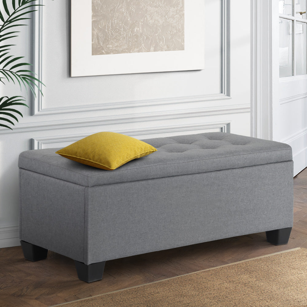 Storage Ottoman Blanket Box 97cm Linen - Grey