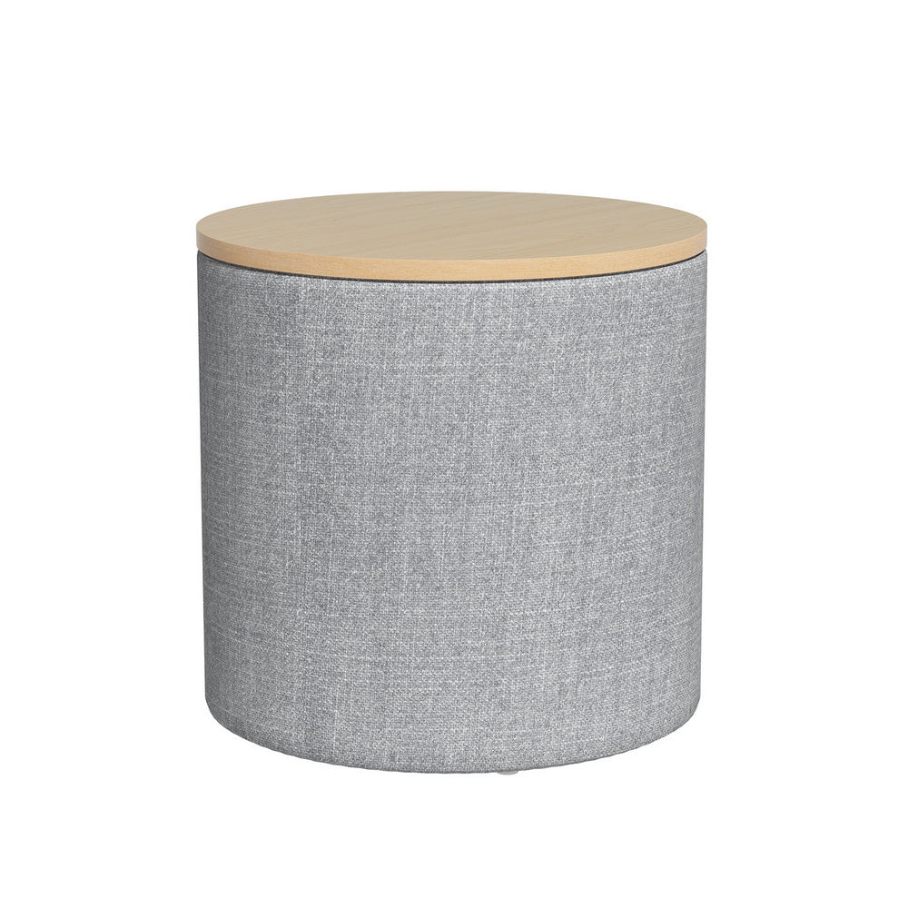 Storage Ottoman Blanket Box 40cm Linen Round - Grey