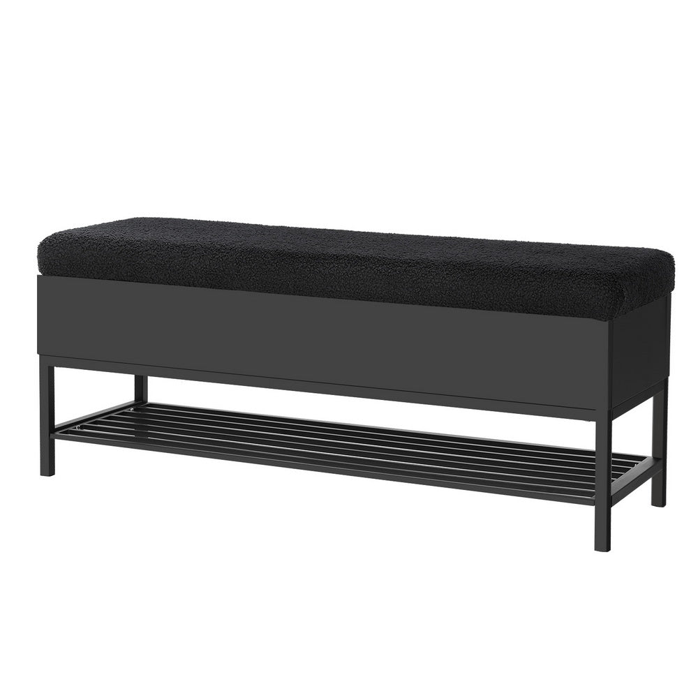 Storage Ottoman Blanket Box 110cm Boucle Shelf - Black