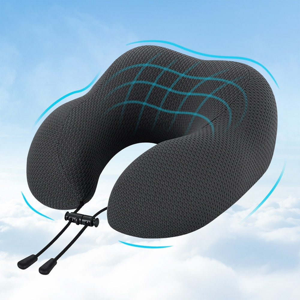 Memory Foam Travel Neck Pillow - Black