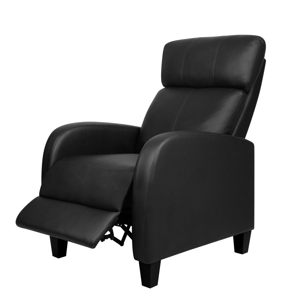 Sofa Recliner PU Leather Reclining Armchair - Black