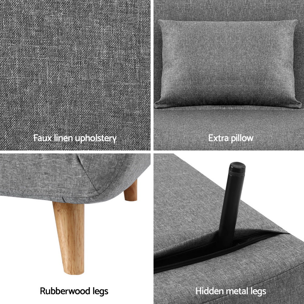 2-Seater Sofa Bed Convertible Couch - Linen Grey