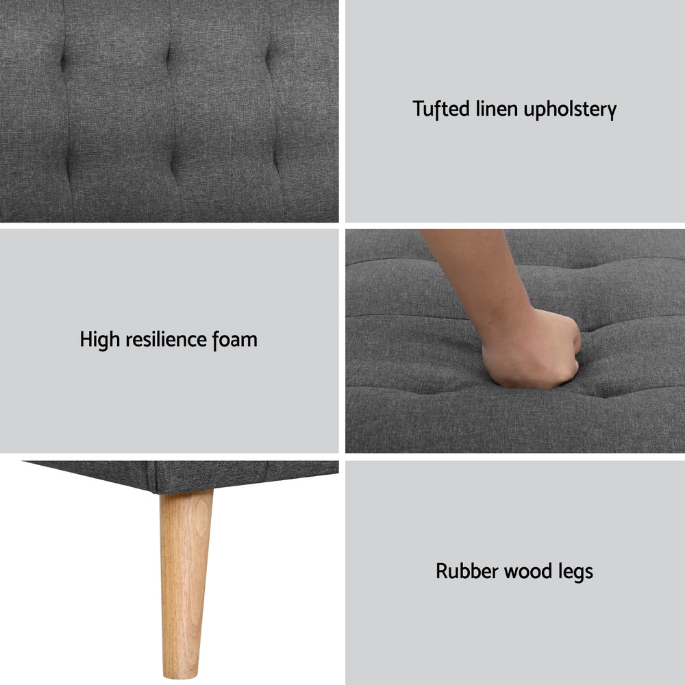 Set of 2 Sofa Bed Couch Single Seater Fabric - Grey