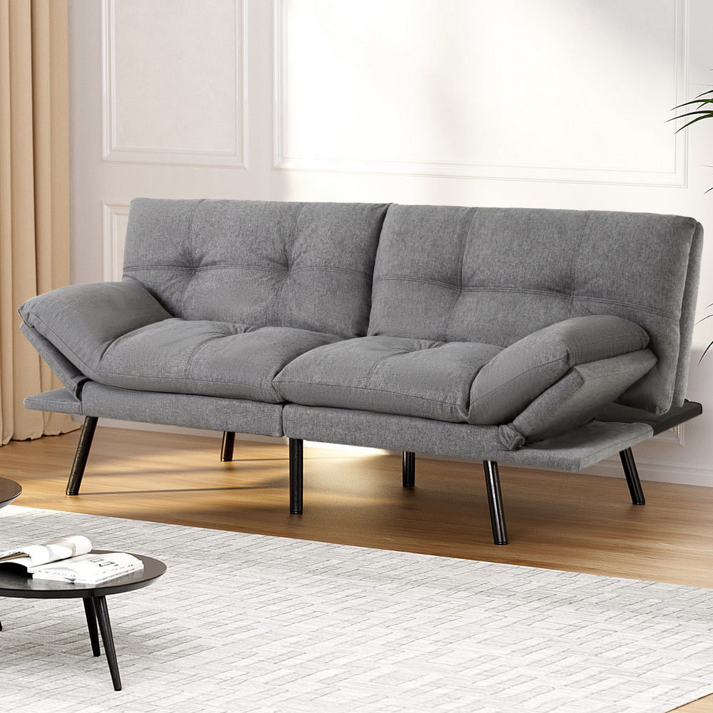 3-Seater Sofa Bed Convertible Couch - Fabric Grey