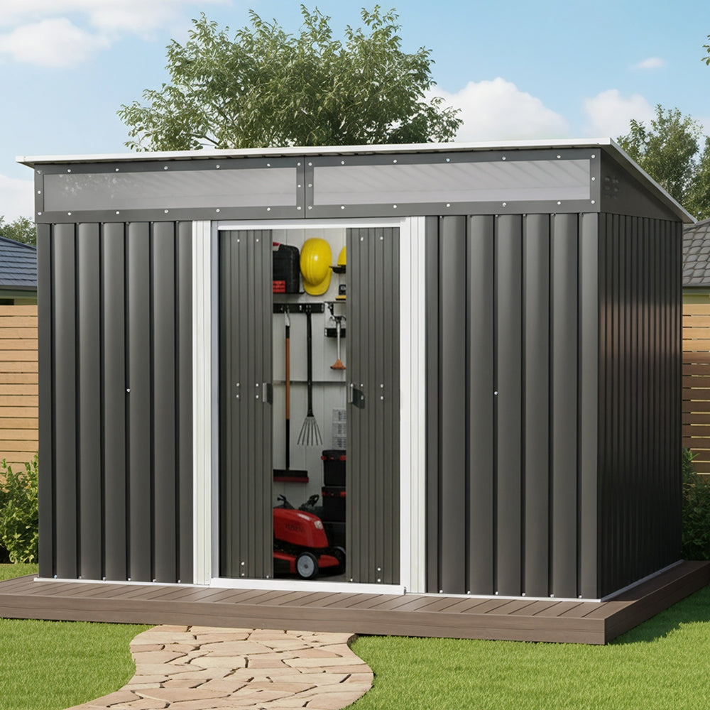 2.60x1.95M Garden Shed Outdoor Storage Tool Sheds Workshop House Shelter - Grey