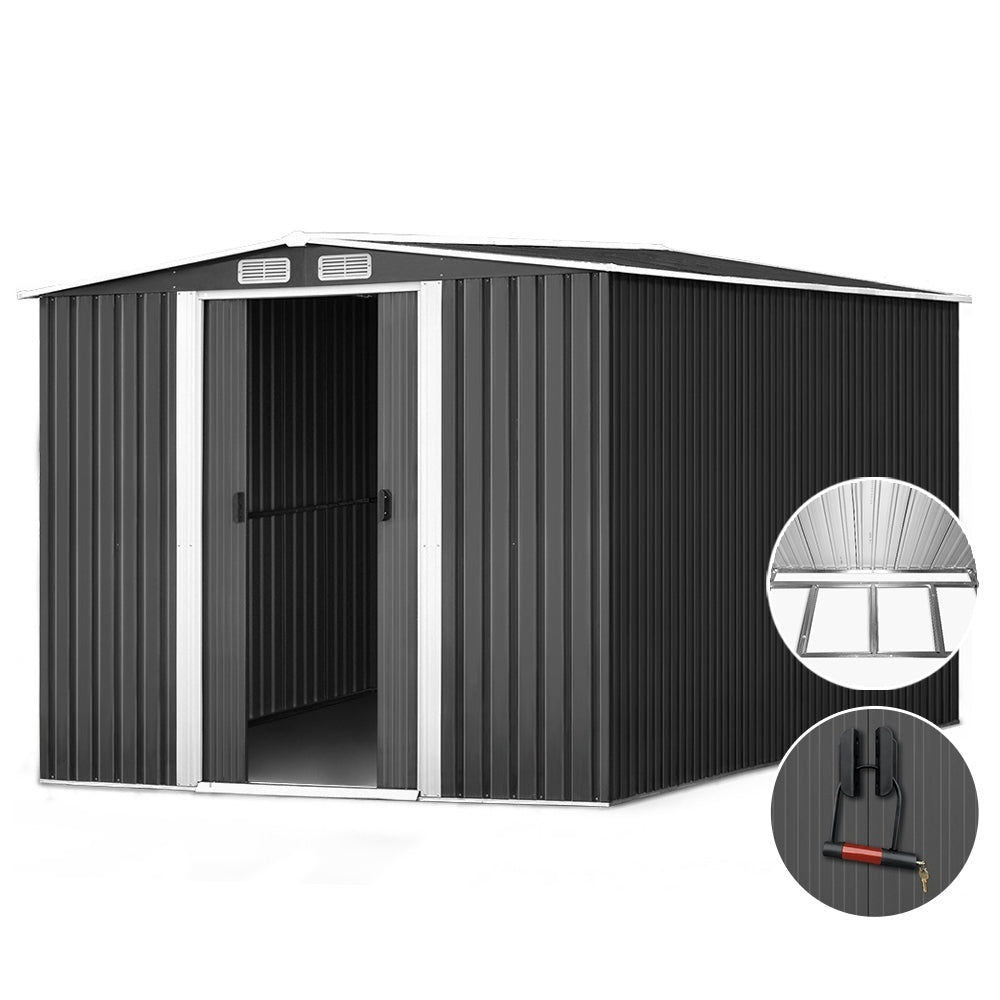 2.58x3.14M Garden Shed w/Metal Base Shed - Grey