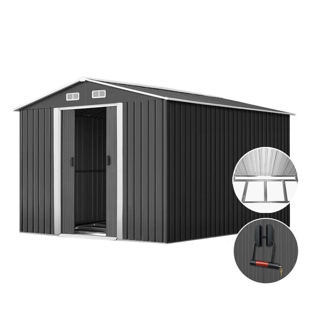 2.6x3.9M Garden Shed w/Metal Base Shed - Grey