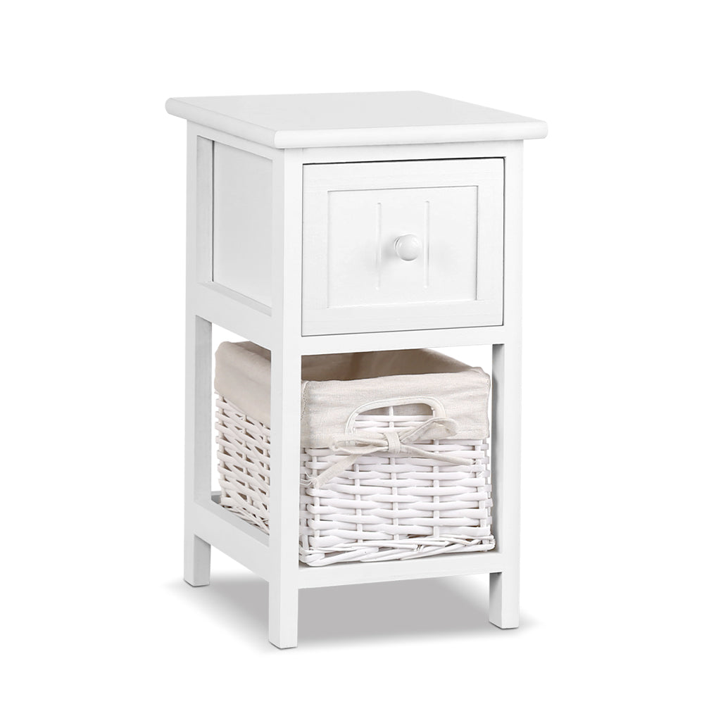 Set of 2 Claire Bedside Table 1 Drawer with Basket Rustic - White