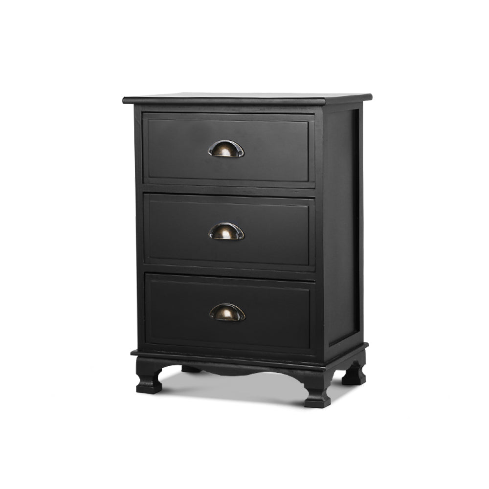 Thyme Vintage Bedside Table 3 Drawers Vintage - Black