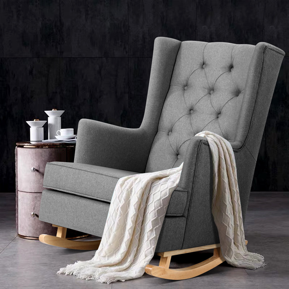 Gaia Rocking Chair Armchair Linen Fabric - Grey