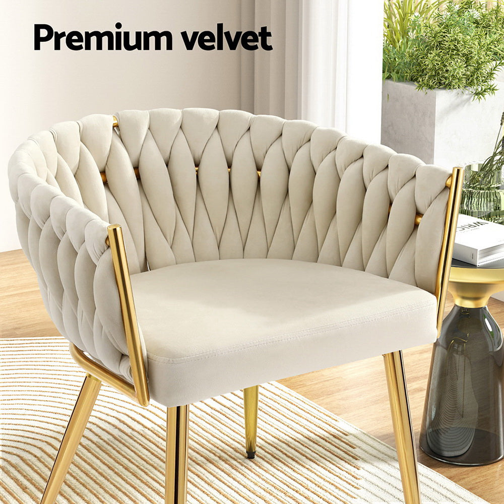 Set of 2 Velvet Dining Chairs Armchair - Beige