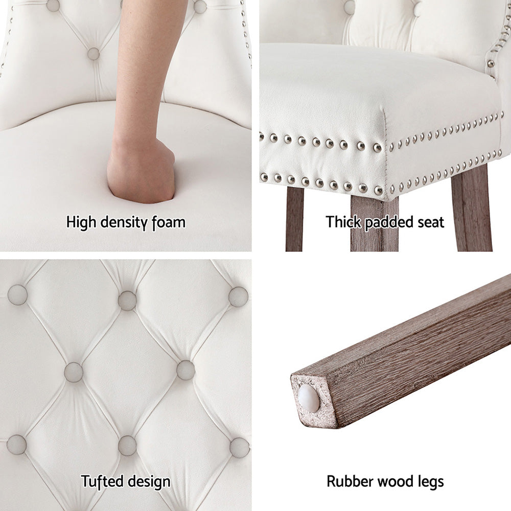 Set of 4 Beige Velvet Dining Chairs