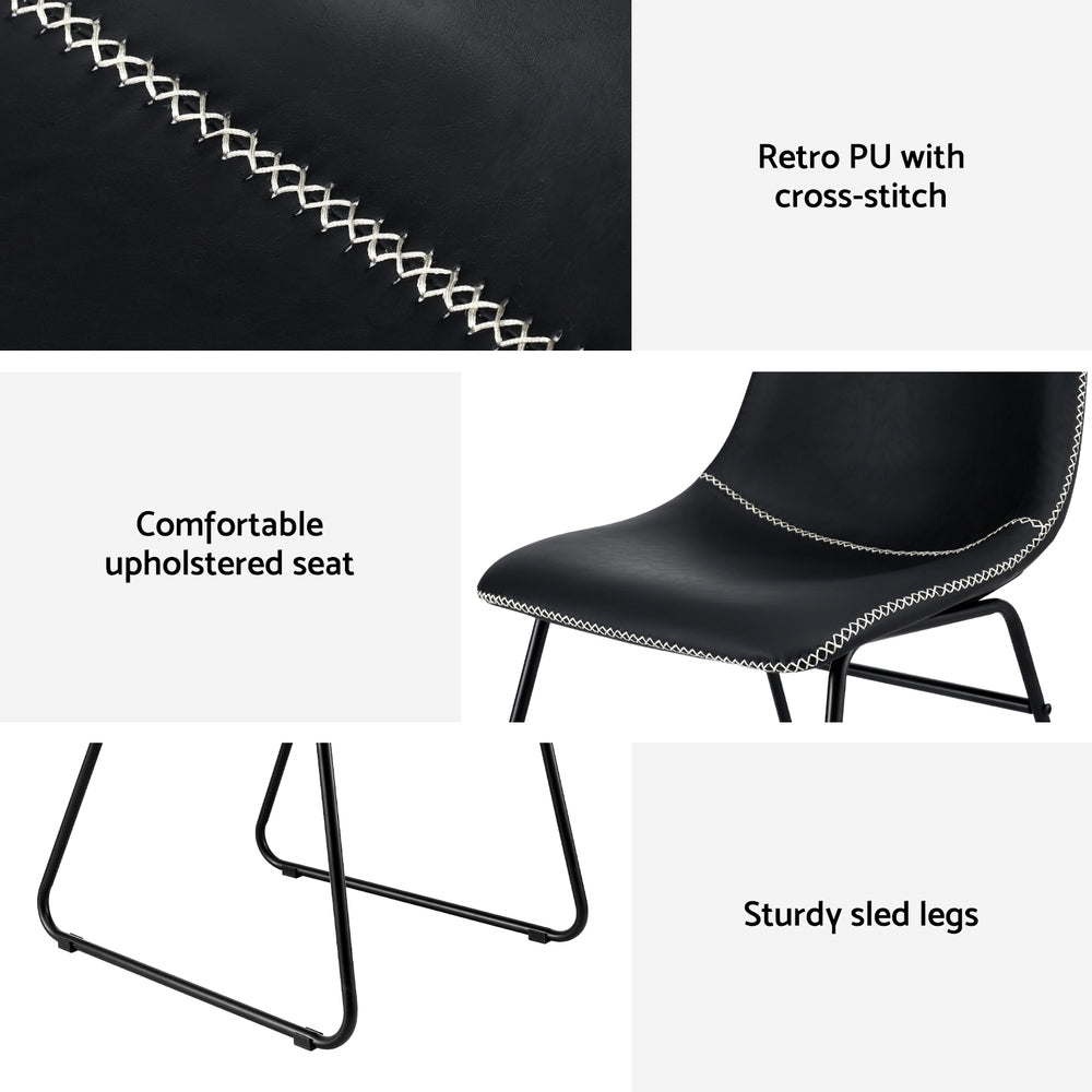 Set of 4 Retro Dining Chairs - Leather Black