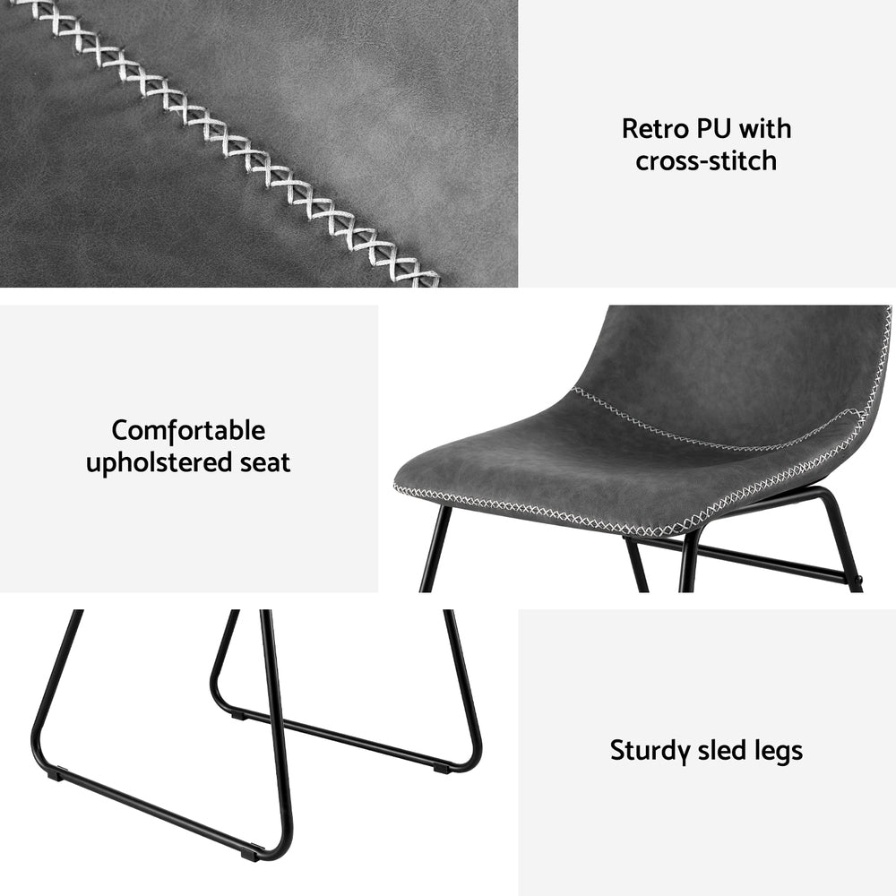 Set of 4 Retro Dining Chairs - Leather Grey