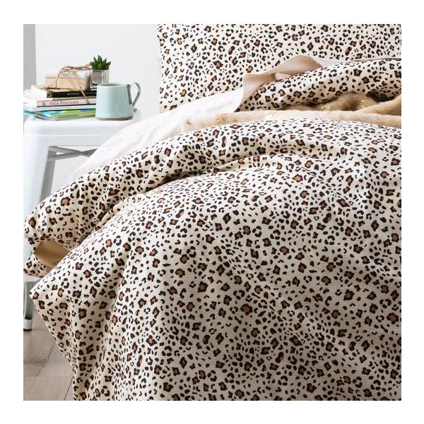175 GSM Egyptian cotton Flannelette Snow Leopard Double Quilt Cover Set