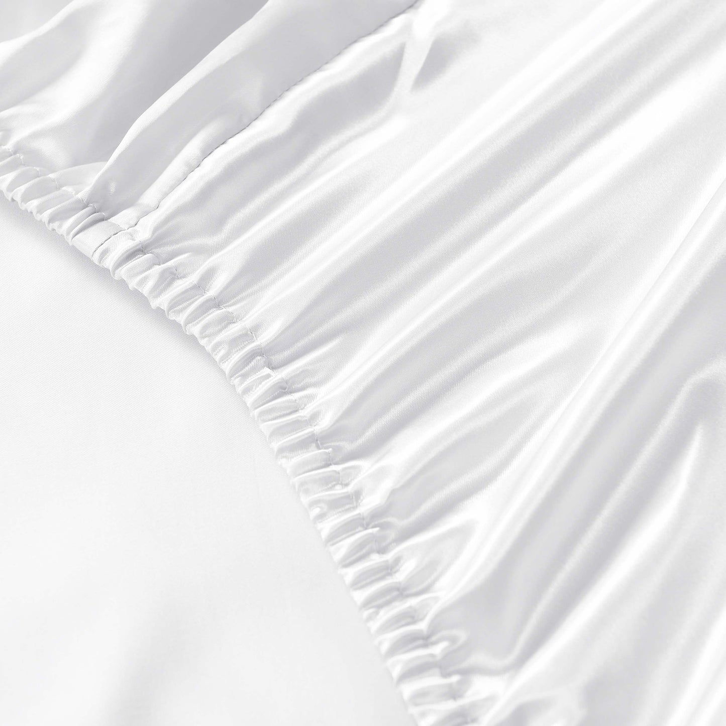 Satin Sheet Set 3 Piece Fitted Sheet Pillowcase Soft - White
