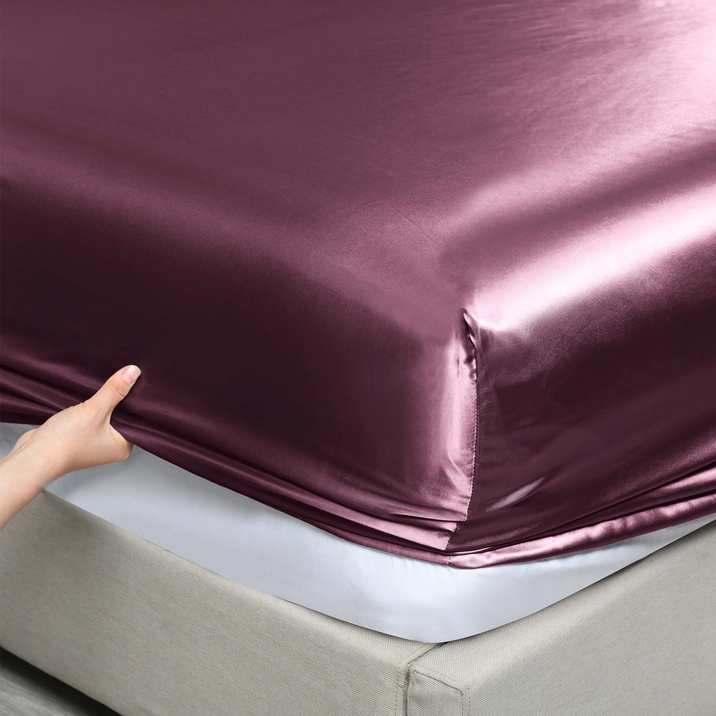 Satin Sheet Set 3 Piece Fitted Sheet Pillowcase Soft - Malaga Wine