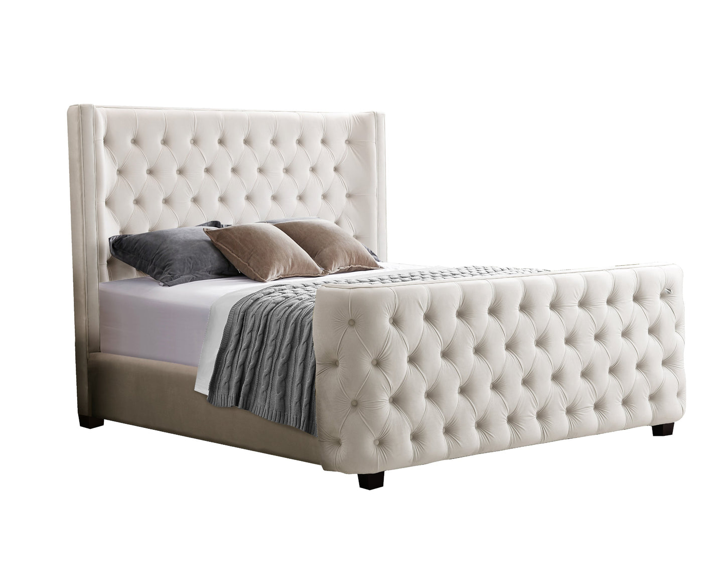 Milan Queen Velvet Tufted Headboard and End board Bed Frame - Cream