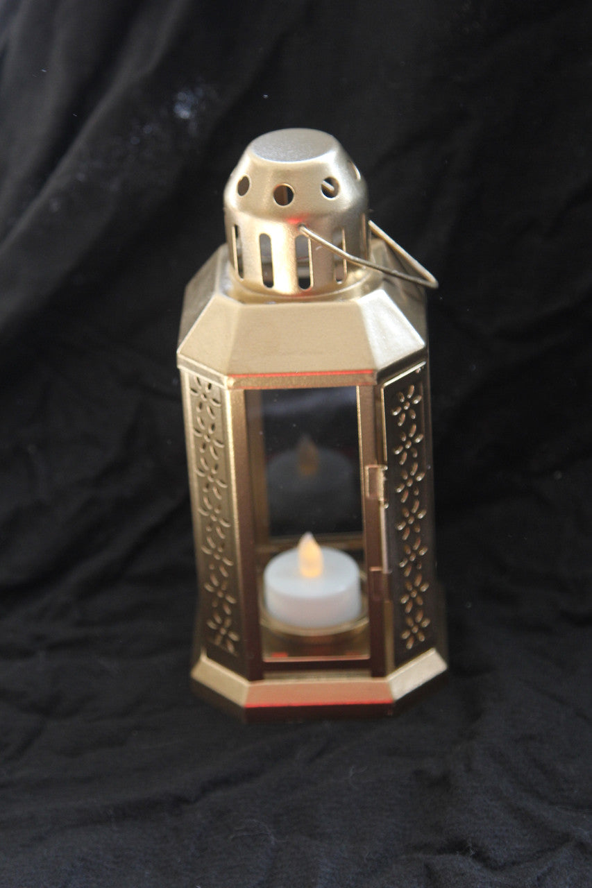 Elegant Gold Metal Miner Lantern – Tealight Candle Holder