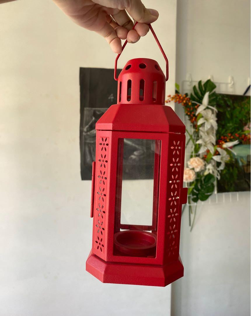 Bold Red Metal Miner Lantern – Tealight Candle Holder