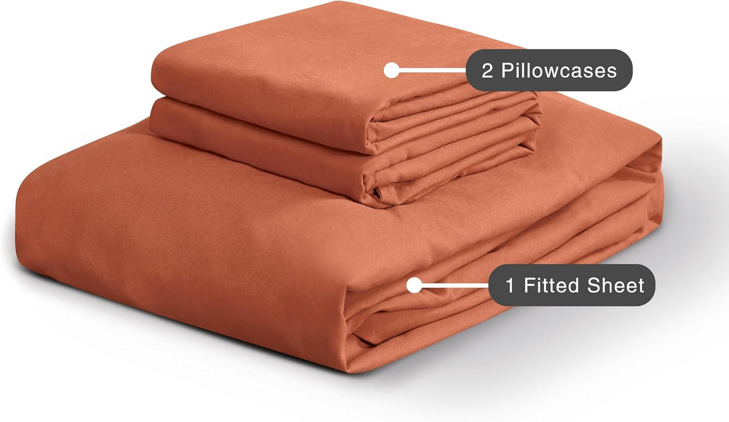Vintage Washed Microfibre Fitted Sheet Set – Terracotta
