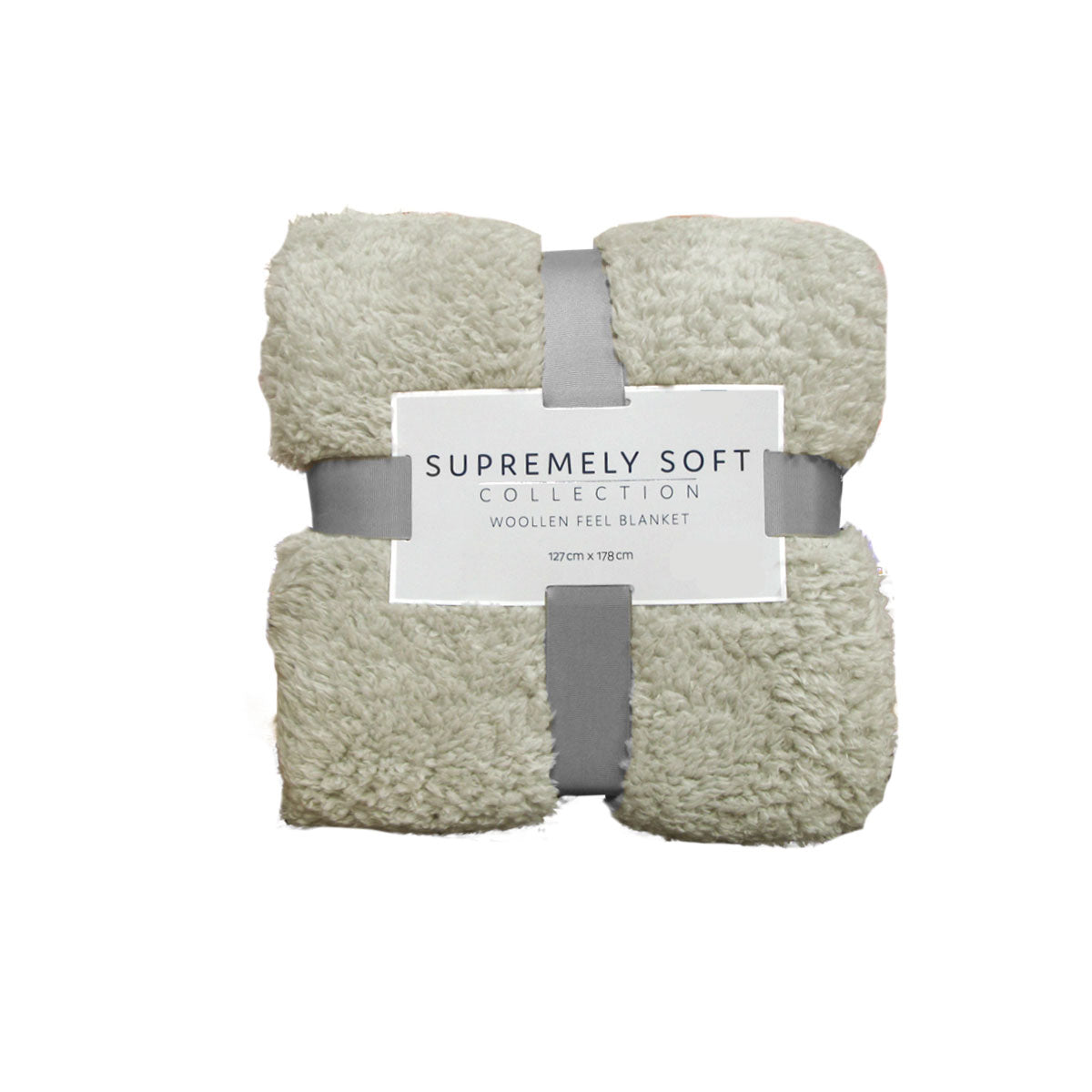 Soft Woollen Feel Throw Rug - Stone