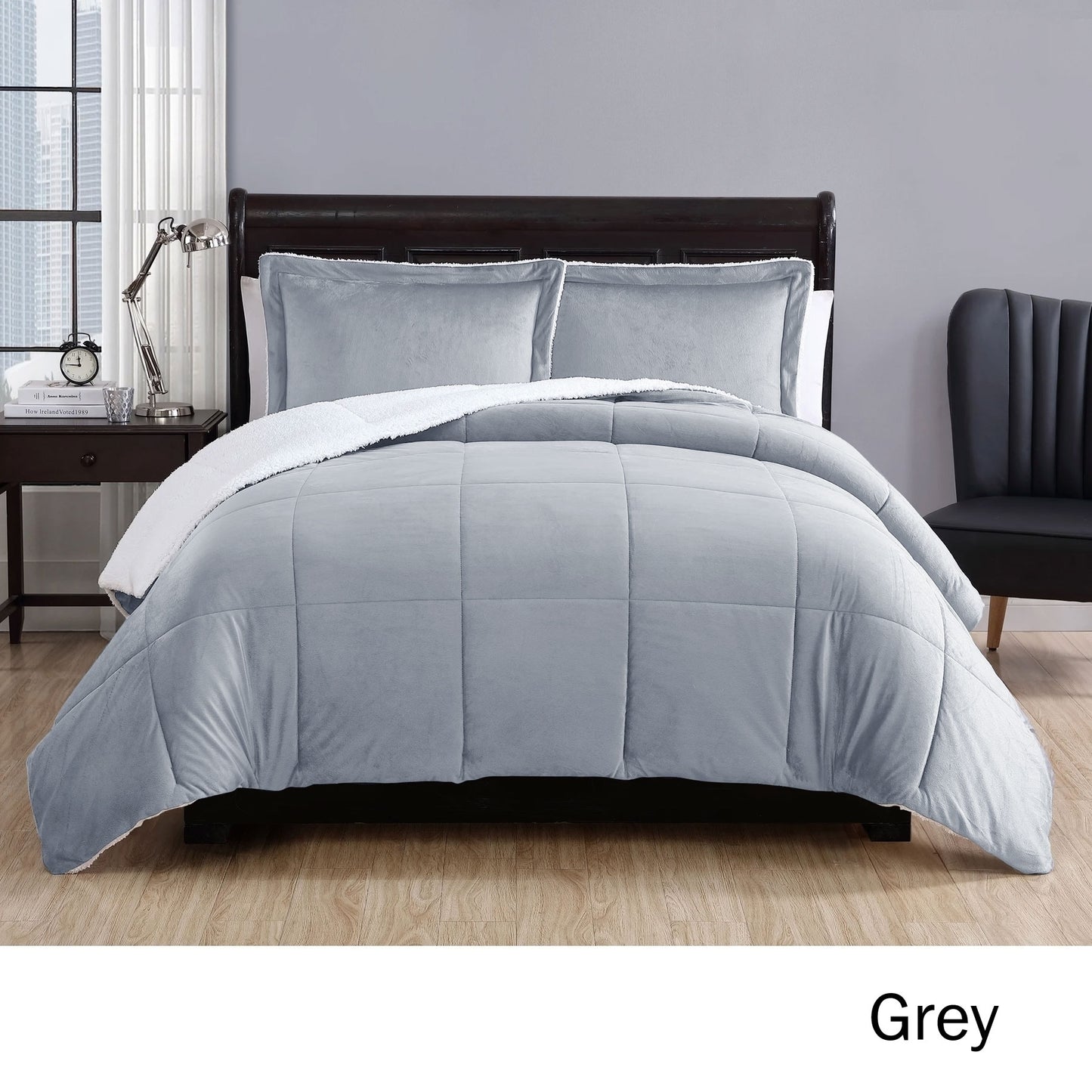 Grey Micro Mink Comforter Set - 3PC
