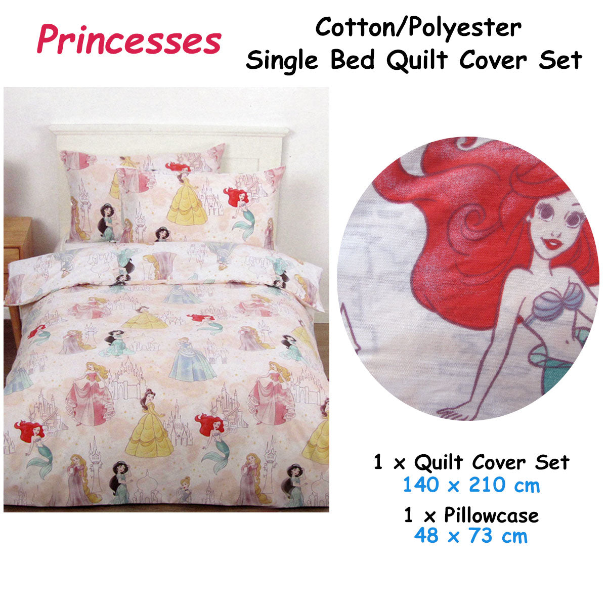 Caprice Disney Princesses Pink Licensed Quilt Cover Set - 2PC