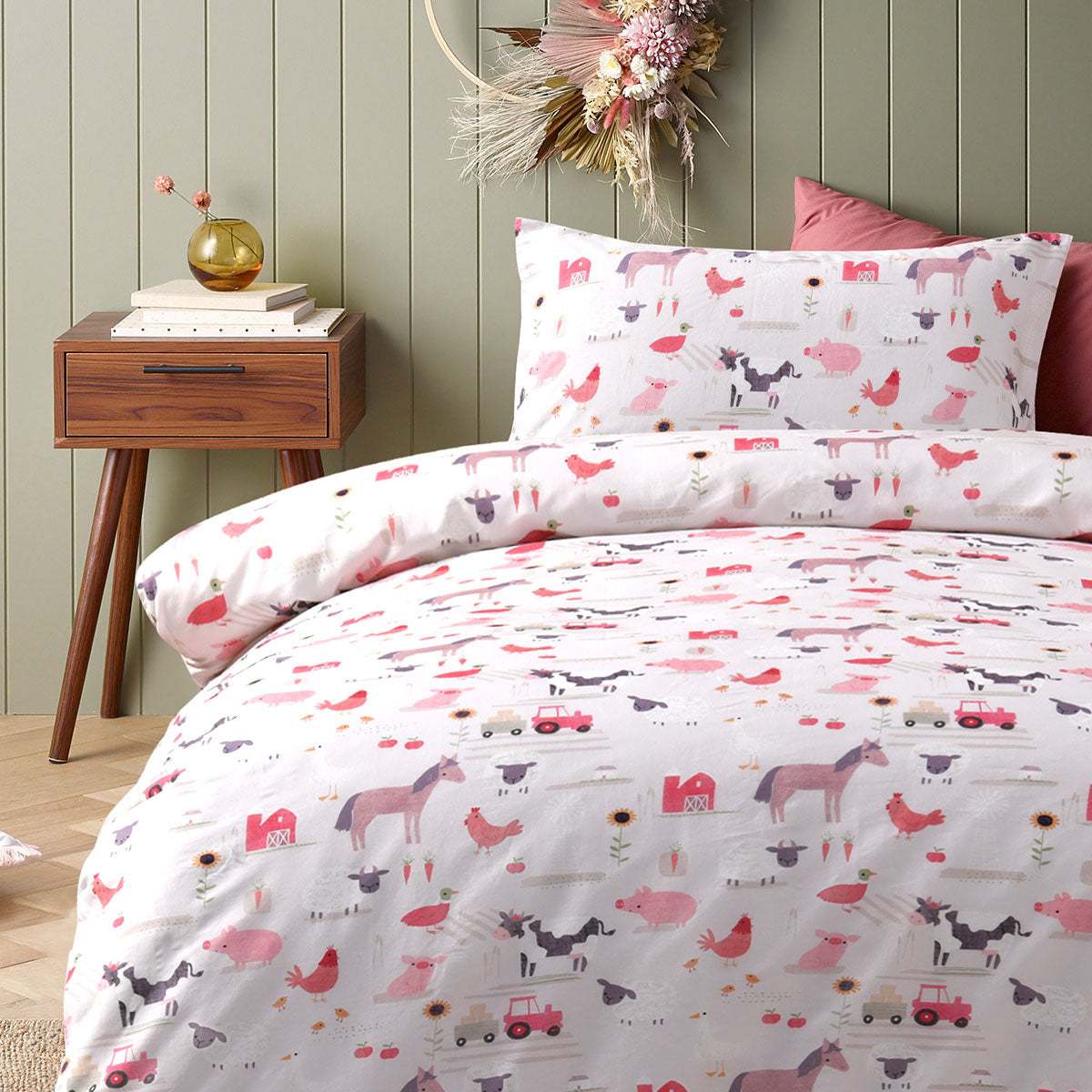 Farmyard Friends Washed Quilt Cover Set - 3PC