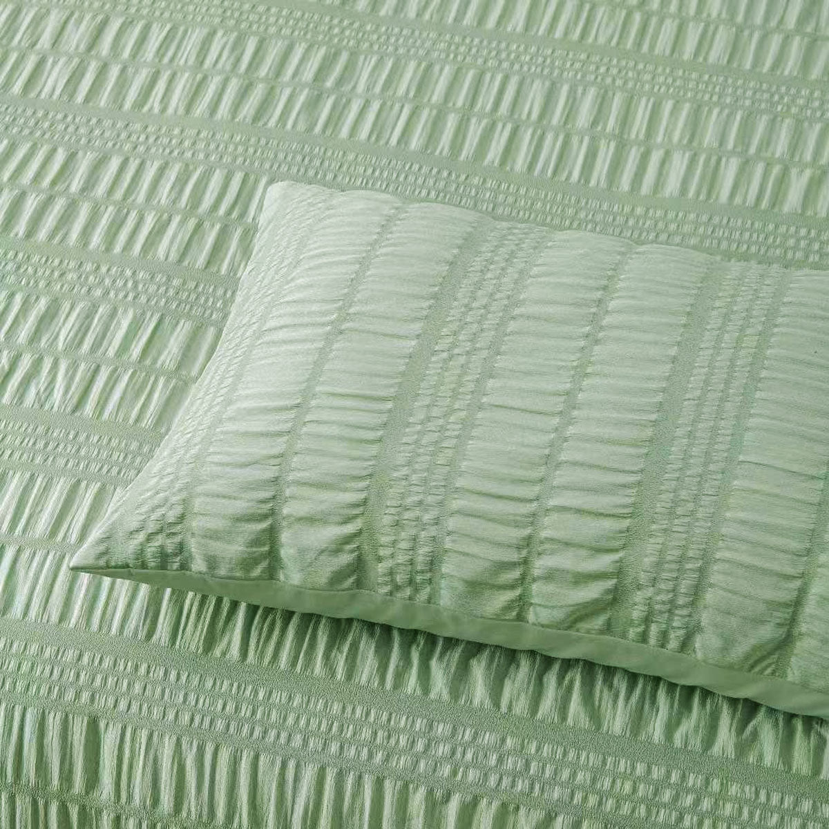 Sage Seersucker Quilt Cover Set - 3PC