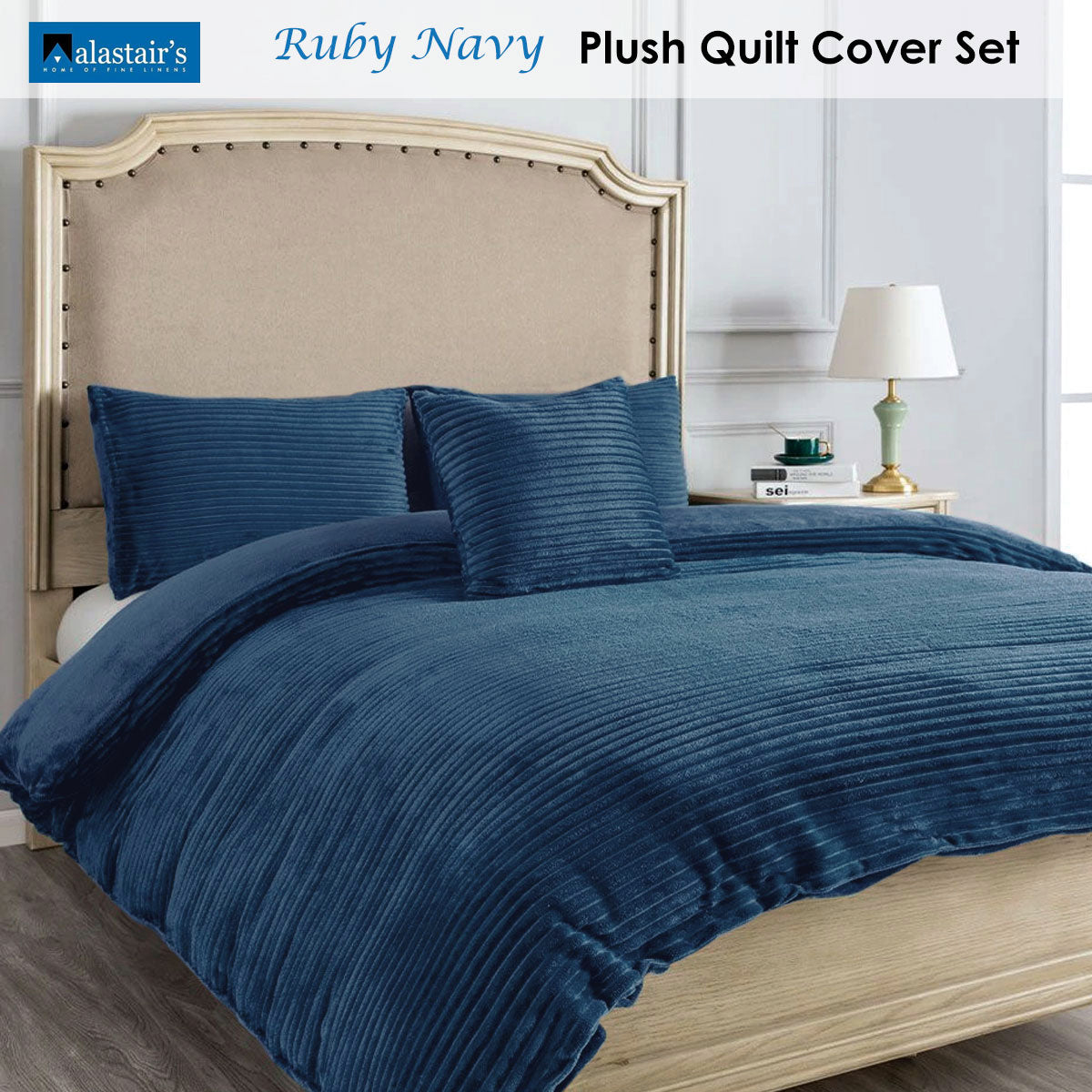 Ruby Navy Quilt Cover Set - 3PC