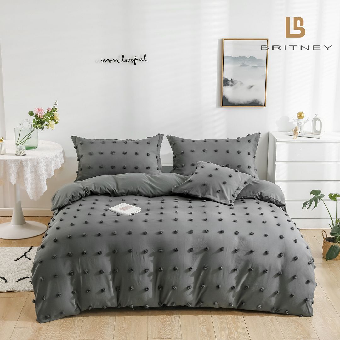 Dot Jacquard Quilt Cover Set - 3PC Grey