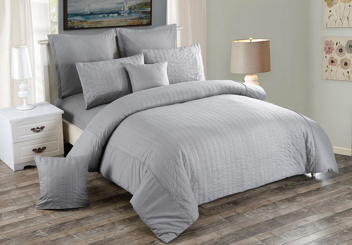 Seersucker Grey Quilt Cover Set - 3PC