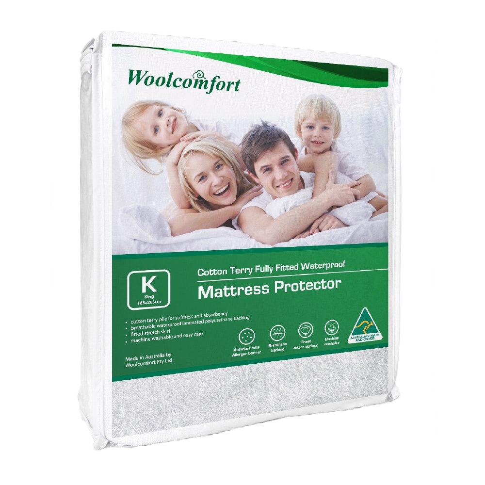 Waterproof Cotton Terry Fully Fitted Mattress Protector - King