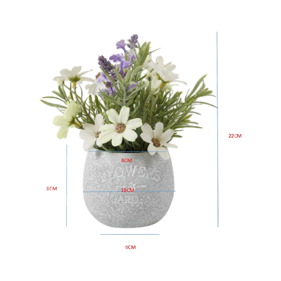 Artificial Lavender & Daisy Bunch in Grey Pot 22cm