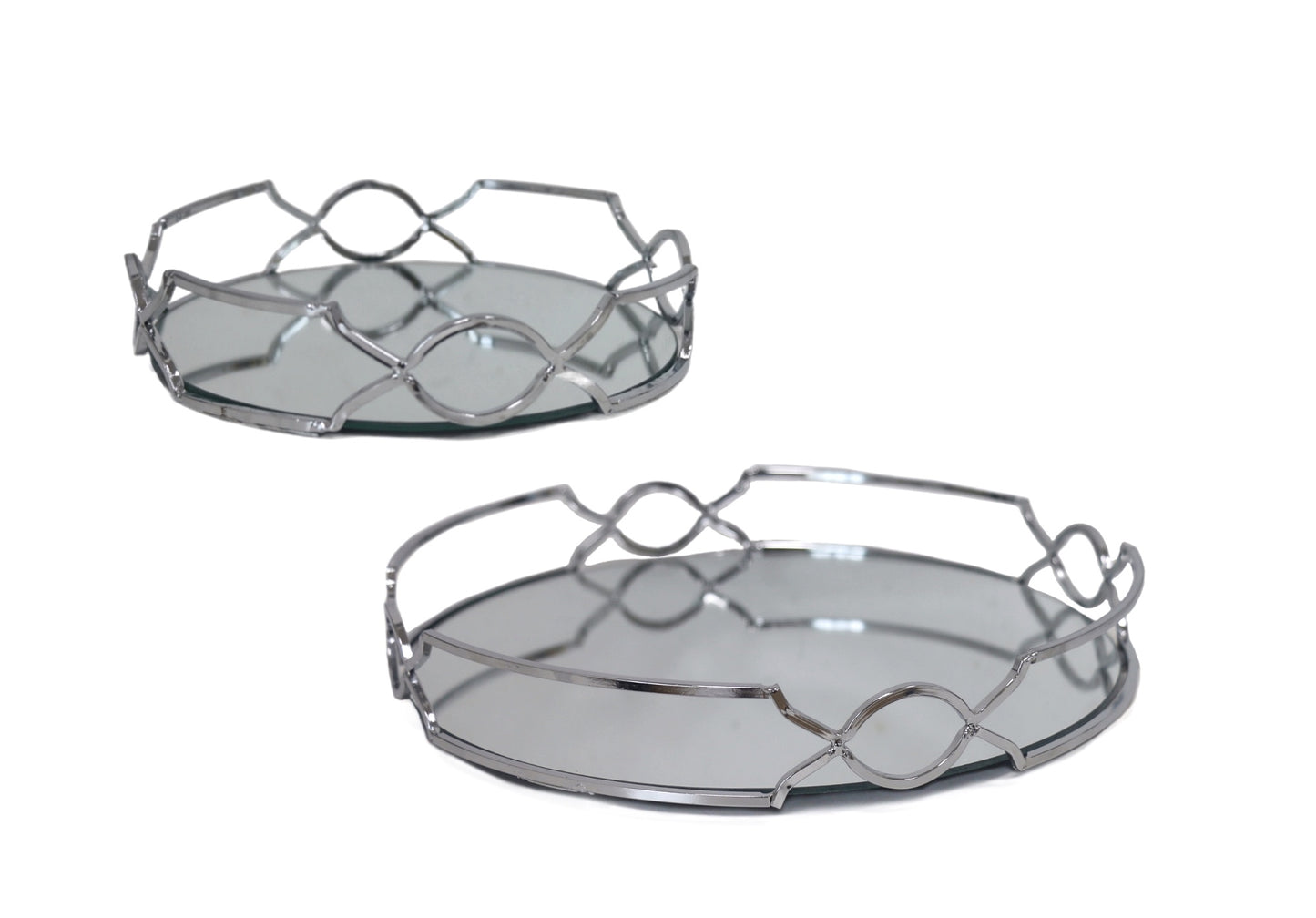 Round Silver Mirror Tray 30cm - Set 2