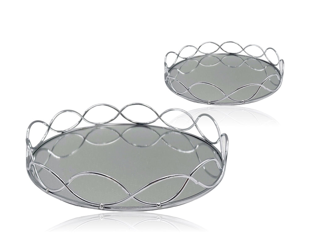 Round Silver Mirror Tray 30cm - Set 2