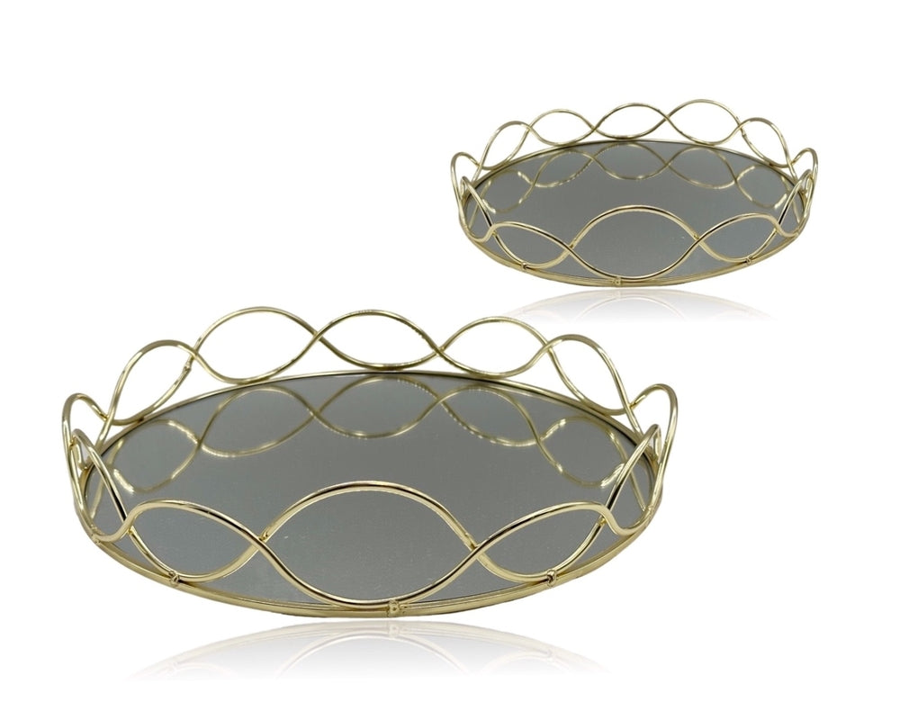 Round Gold Mirror Tray 30cm - Set 2