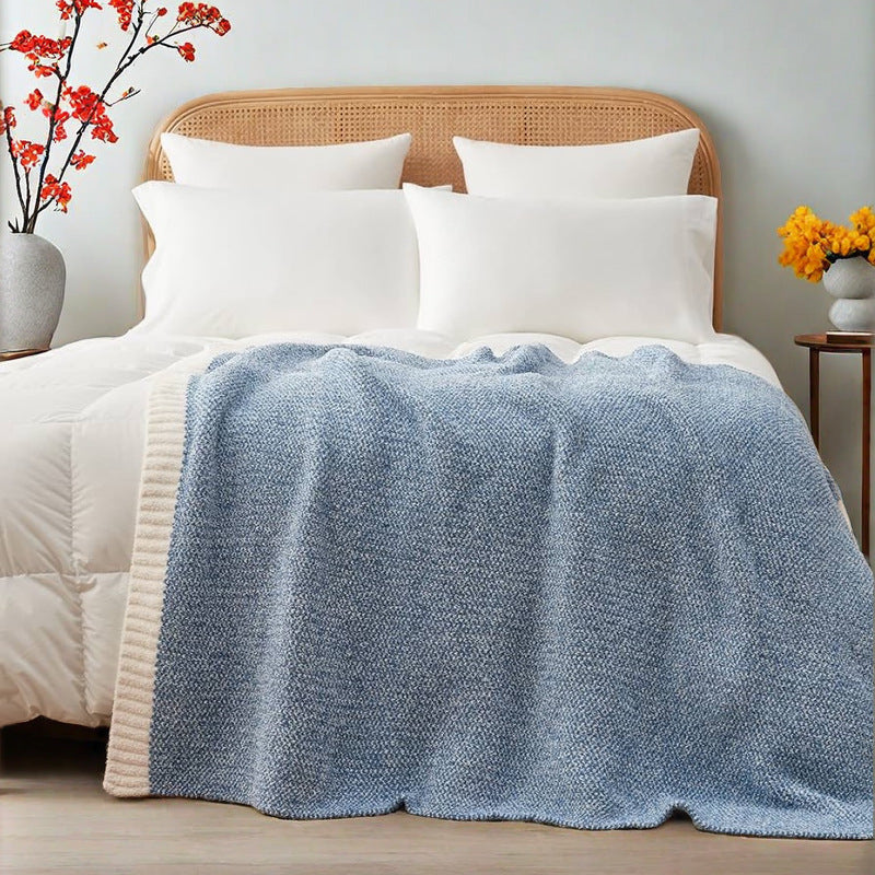 Chenille-Knit Throw Blanket - Blue & White