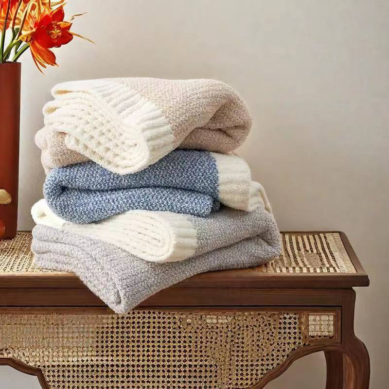 Chenille-Knit Throw Blanket - Pink & White