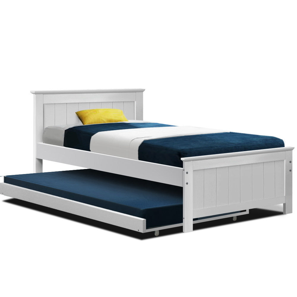 Elvis King Single Trundle Daybed Bed Frame - White