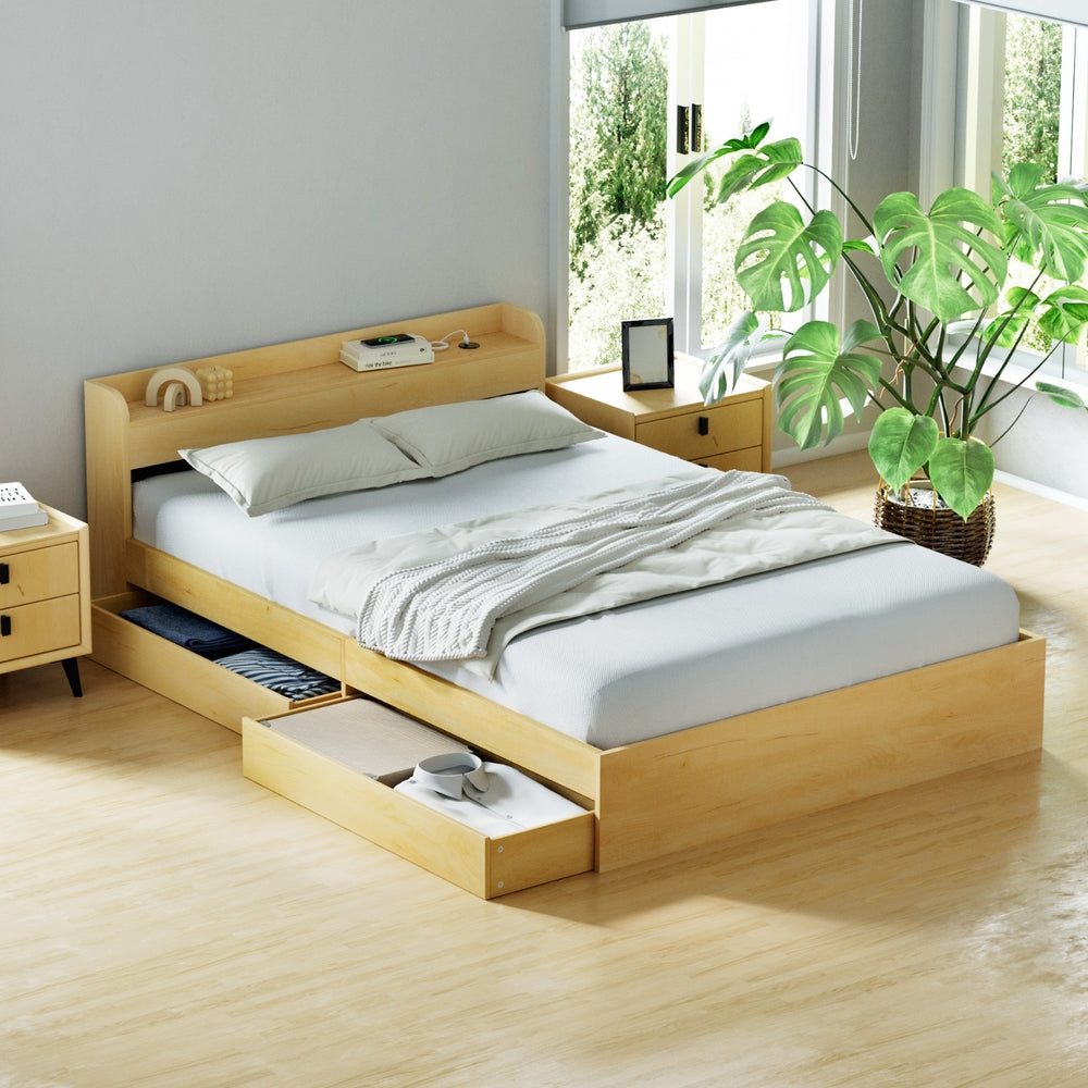 Aura Double Bed Frame with Charging Ports and 2 Drawers