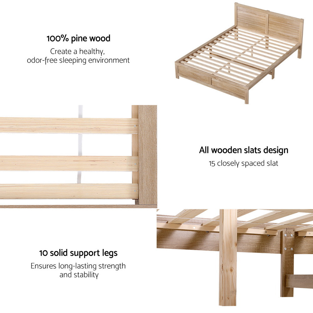 Oatmeal Queen Bed Frame - Acacia Wood