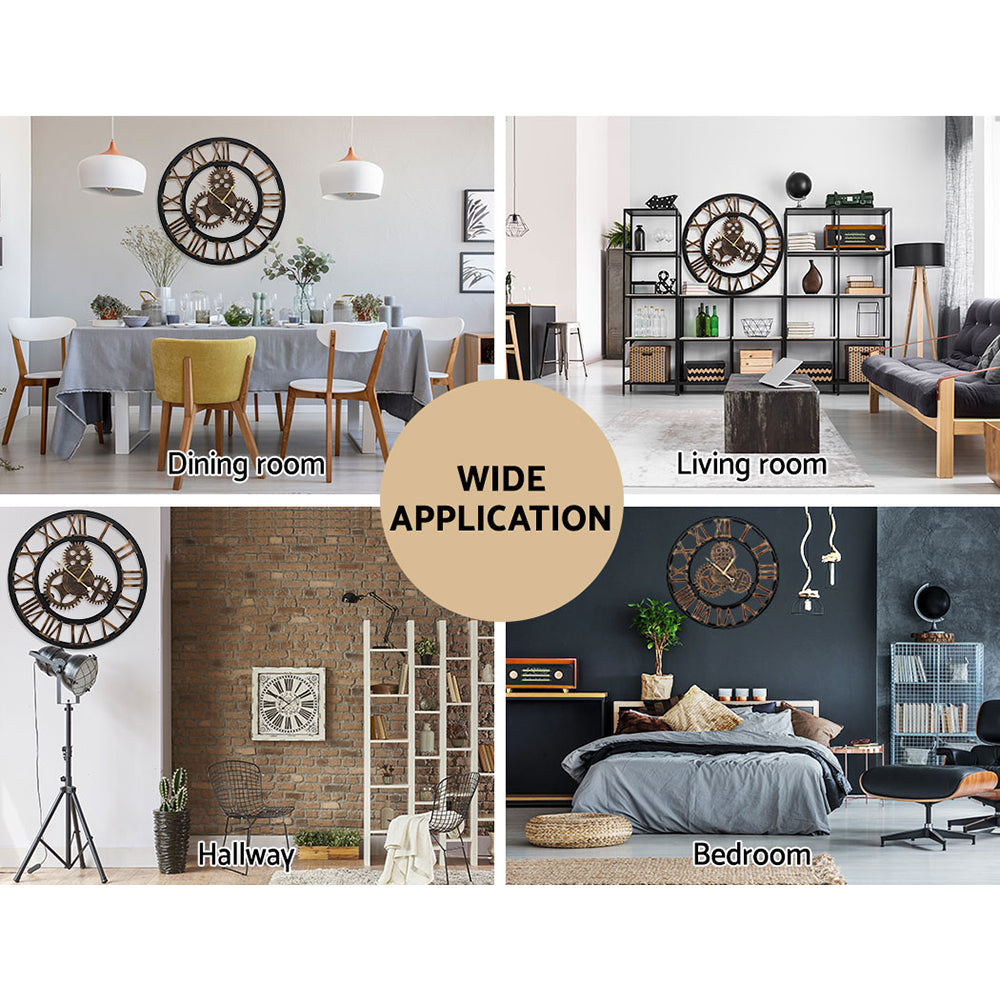 80cm Wall Clock Large Retro Roman Numerals - Brown