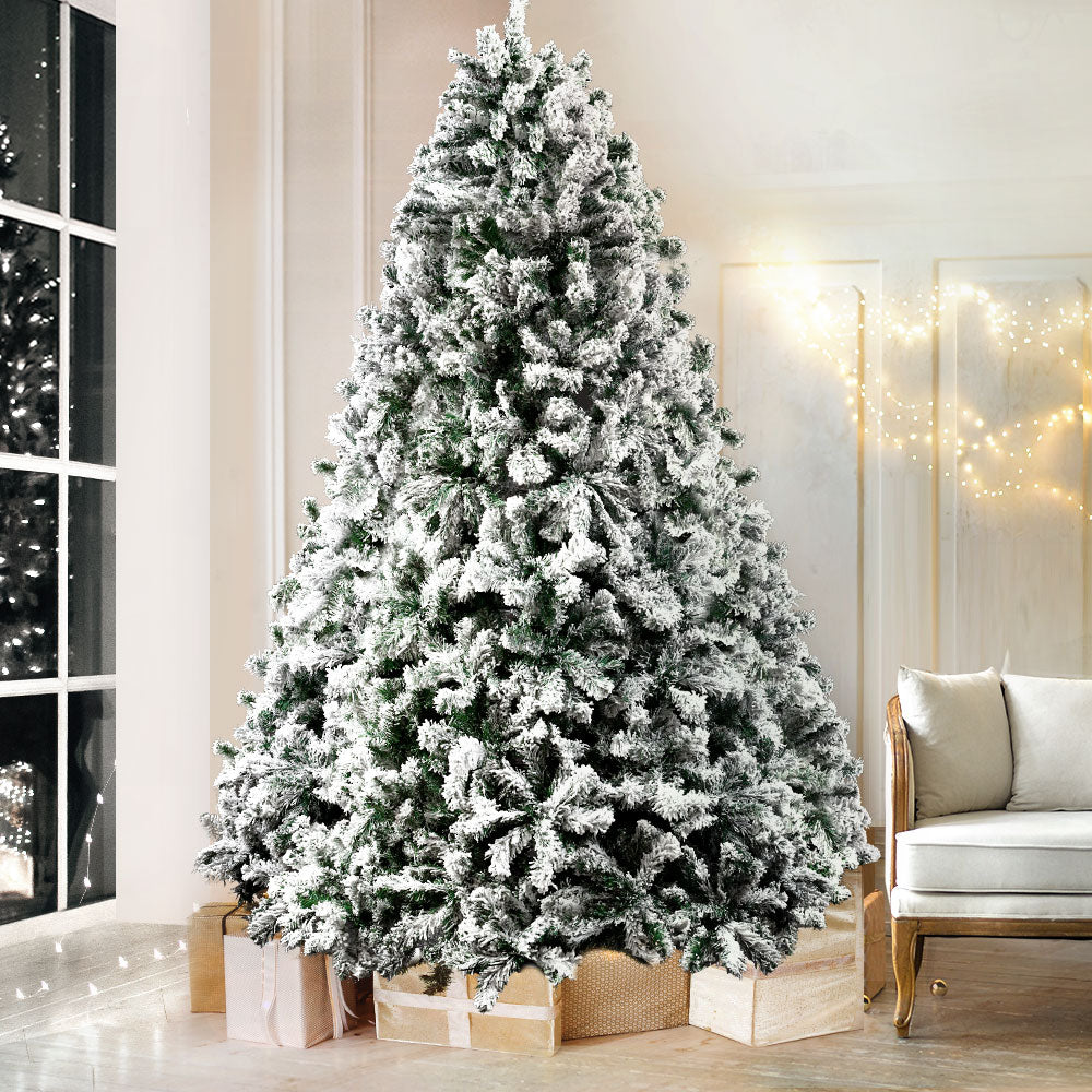 Christmas Tree 2.4M Xmas Tree Decorations Snow Flocked 1500 Tips