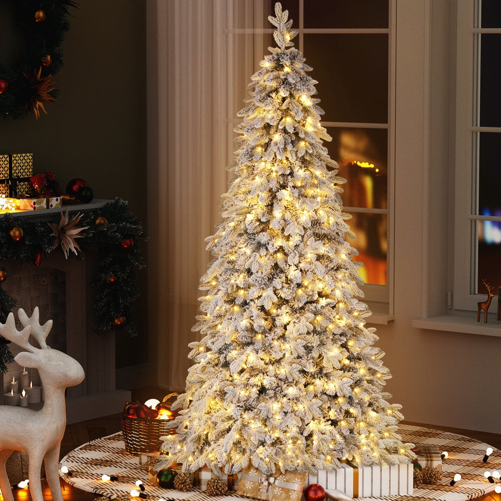 Christmas Tree 2.1m Flocking Pencil Tree LED Xmas 860 Tips White