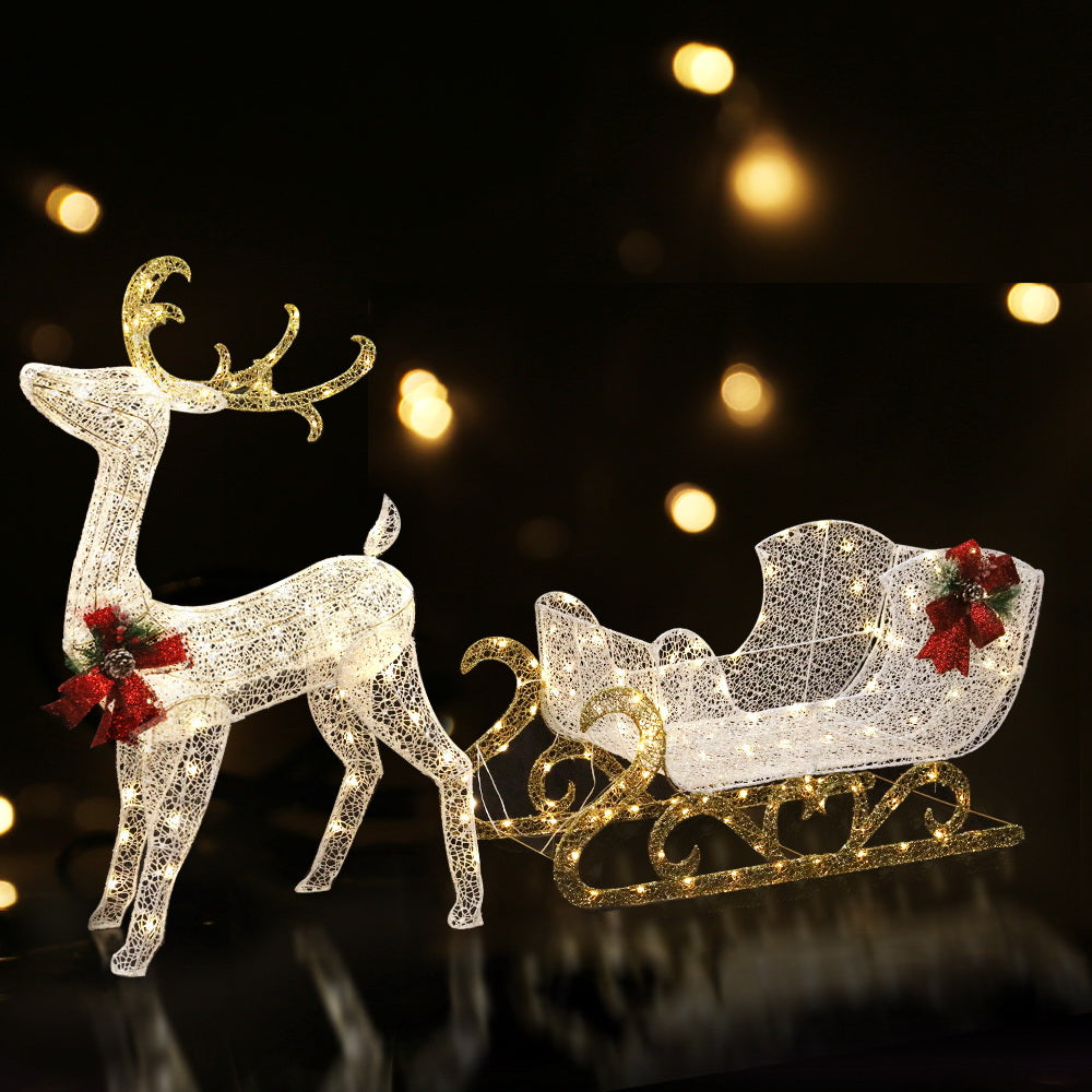 215 LED Christmas Lights Reindeer Sleigh Decorations
